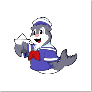 Seal as Sailor with Boat Posters and Art